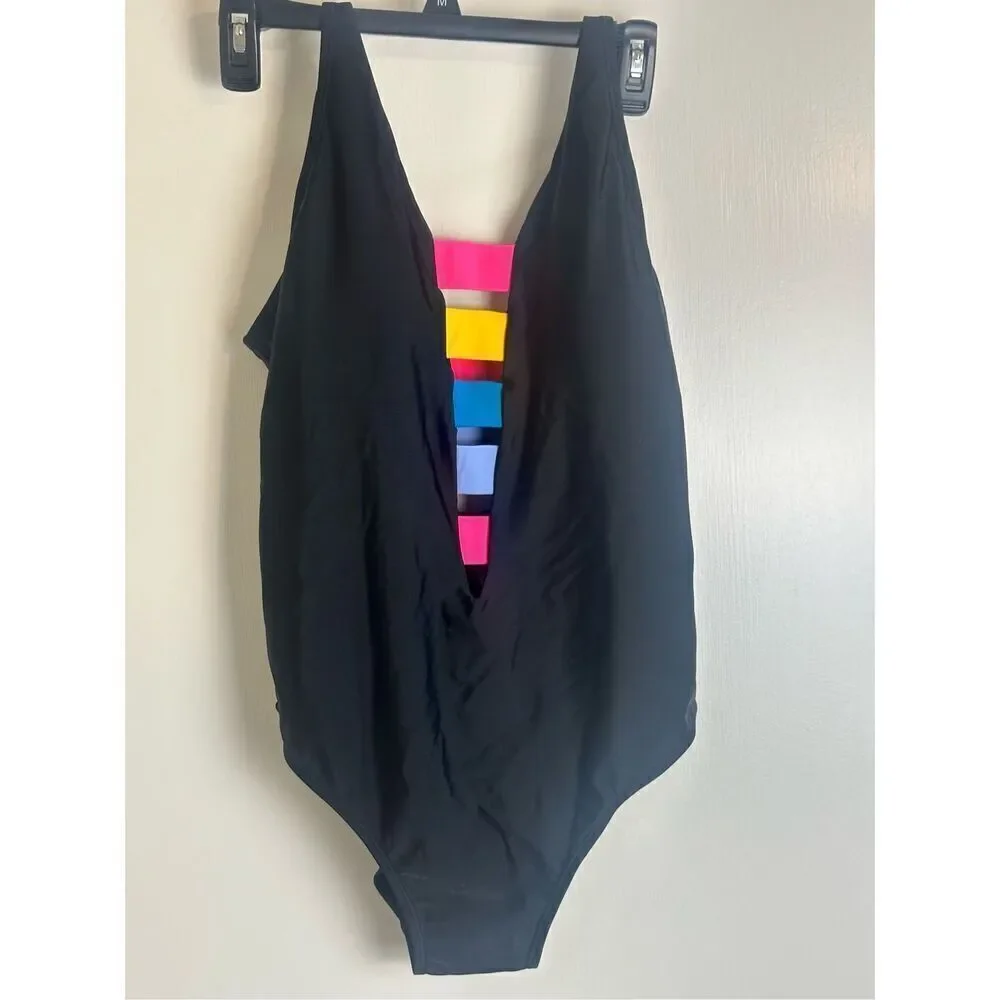 DKNY NWT size 14 black one piece swimsuit - Picture 2 of 6